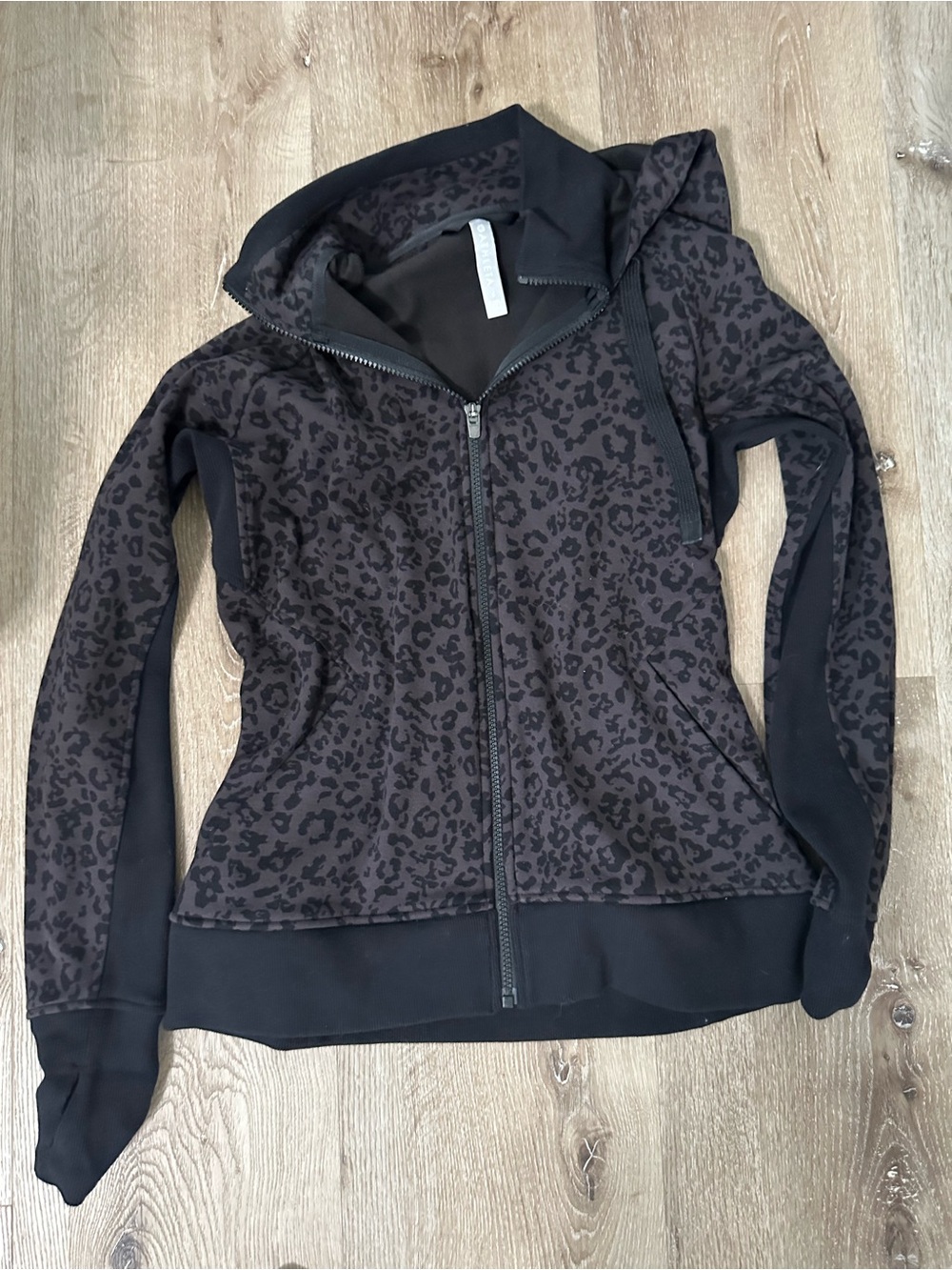 Athleta Black Leopard-Print Zip Hoodie Jacket